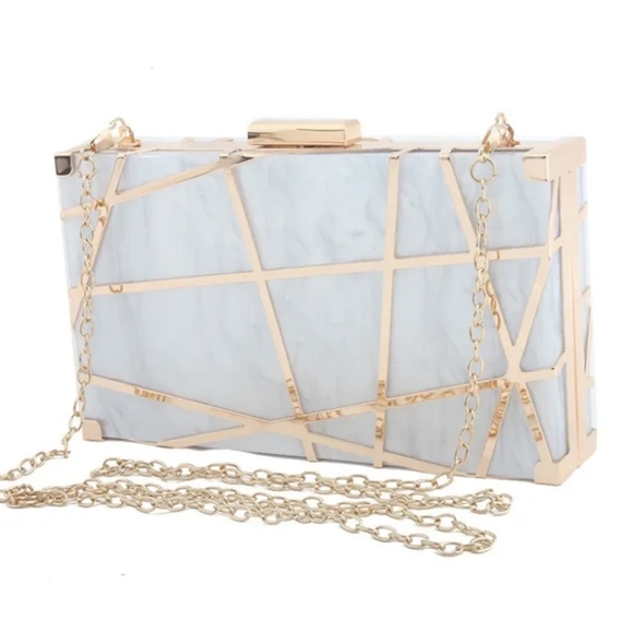 Firenze K Handbags - Firenze K Stunning Evening White Acrylic Gold Metal Frame Clutch
